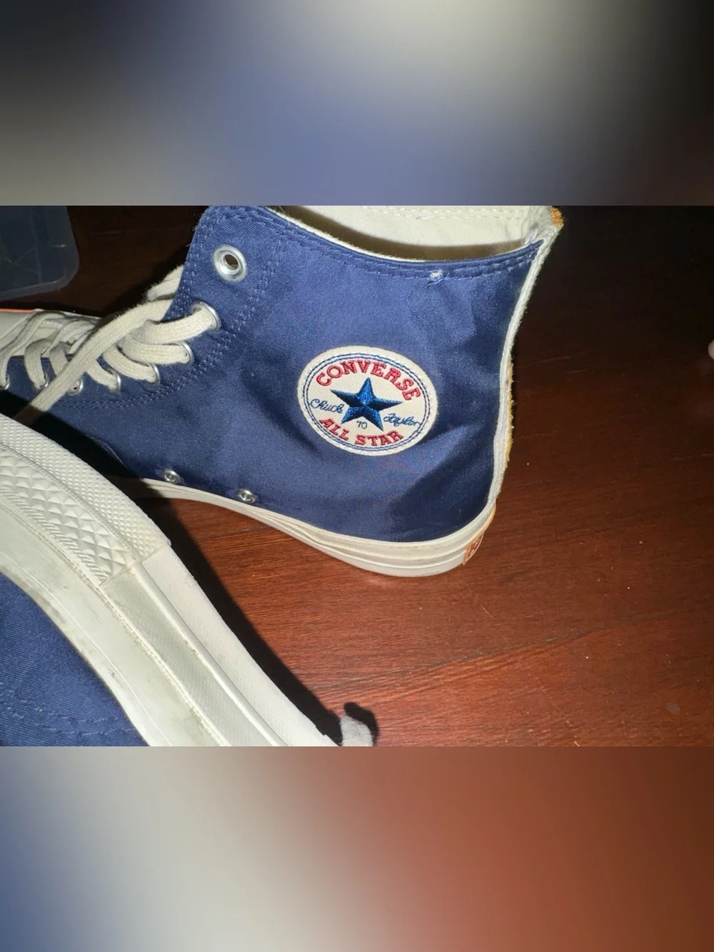 Converse High Top Sneakers in Navy and White - Picture 2 of 14